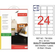 Tanex TW-2024 64X34MM Polyester Etiket 25 Li