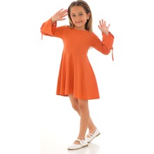 Zepkids Kız Çocuk Kiremit Renkli Uzun Kol Elbise