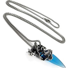 Chavin Ejderha Mavi Taş 75 Cm. Uzun Zincir Erkek Çelik Kolye Dm65