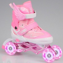 Toyaş Pembe Ayarlanabilir 2+2 Işıklı Metal Alıştırma Pateni Klasik Tekerlek Özellikleriyle Eğlenceli Kullanım