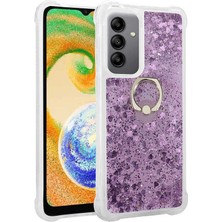 Case 4U Samsung Galaxy A14 Kılıf Yüzüklü Stand Olabilen Hareket Eden Sim ve Pullu Tasarım Milce Kapak