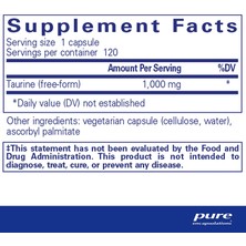 Pure Encapsulations Taurine Amino Acid Free Form 1000 mg  Hypoallergenic 120 Kapsül Taurin Aminoasit Serbest Form