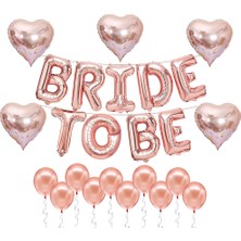 Patladı Gitti Bride To Be  Folyo Balon Seti, 5 Adet Kalp Folyo ve Lateks Balon