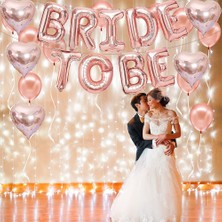 Patladı Gitti Bride To Be  Folyo Balon Seti, 5 Adet Kalp Folyo ve Lateks Balon