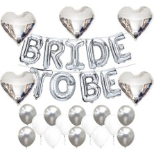 Patladı Gitti Bride To Be  Folyo Balon Seti, 5 Adet Kalp Folyo ve Lateks Balon