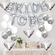 Patladı Gitti Bride To Be  Folyo Balon Seti, 5 Adet Kalp Folyo ve Lateks Balon