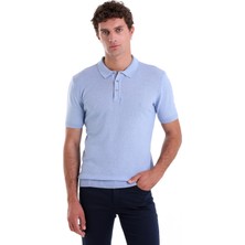 Saykı A. Mavi Regular Fit Düz Pamuklu Polo Yaka Triko Tişört