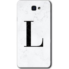 Gramaphone Galaxy J7 Prime 2 Kılıf Hd Desen Baskılı Arka Kapak + Kırılmaz Cam - Beyaz Mermer Desenli L Harfi