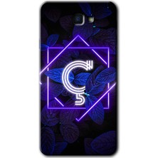 Gramaphone Galaxy J7 Prime 2 Kılıf Hd Desen Baskılı Arka Kapak + Kırılmaz Cam - Dark Neon Yaprak Ç Harfi
