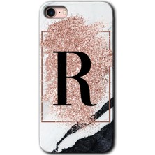 Gramaphone Apple iPhone 7 Kılıf Hd Desen Baskılı Arka Kapak + Kırılmaz Cam - Pembe Mermer Desenli R Harfi