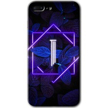 Gramaphone Apple iPhone 7 Plus Kılıf Hd Desen Baskılı Arka Kapak + Kırılmaz Cam - Dark Neon Yaprak I Harfi