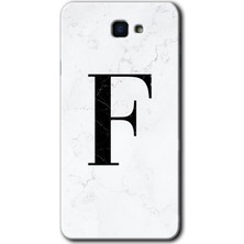 Gramaphone Galaxy J7 Prime Kılıf Hd Desen Baskılı Arka Kapak + Kırılmaz Cam - Beyaz Mermer Desenli F Harfi