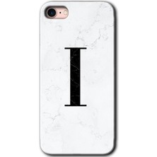Gramaphone Apple iPhone 7 Kılıf Hd Desen Baskılı Arka Kapak + Kırılmaz Cam - Beyaz Mermer Desenli I Harfi
