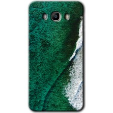 Gramaphone Galaxy J7 2016 Kılıf Hd Desen Baskılı Arka Kapak + Kırılmaz Cam - Yeşil Okyanus