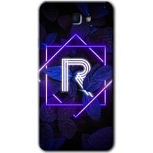 Gramaphone Galaxy J7 Prime Kılıf Hd Desen Baskılı Arka Kapak + Kırılmaz Cam - Dark Neon Yaprak R Harfi