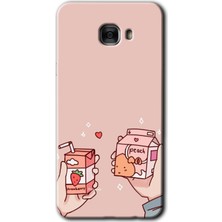 Gramaphone Galaxy C7 Kılıf Hd Desen Baskılı Arka Kapak + Kırılmaz Cam - Meyveli Süt