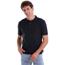Saykı Lacivert Regular Fit Düz Pamuklu Polo Yaka Triko Tişört