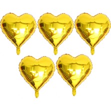 Patladı Gitti 5 Li Gold Kalp Folyo Balon 15 Inç - 38 cm Ebatlı Parti Malzemesi