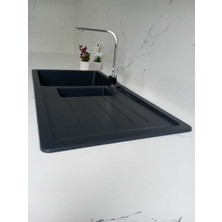 Granite Rising Granit Eviye - Antrasit Renk- 100X50 cm - 1.5 Gözlü Damlalıklı Mutfak Eviyesi