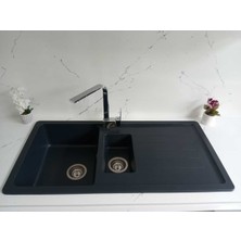 Granite Rising Granit Eviye - Antrasit Renk- 100X50 cm - 1.5 Gözlü Damlalıklı Mutfak Eviyesi