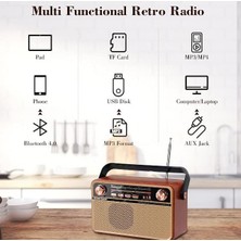 Coverzone Retro Radyo Taşınabilir Bluetooth Speaker ve Hoparlör Klasik Antika Tarzı Iç ve Dış Mekan Multiband USB Girişli Dekoratif Klasik Radyo CV-5050