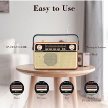 Coverzone Retro Radyo Taşınabilir Bluetooth Speaker ve Hoparlör Klasik Antika Tarzı Iç ve Dış Mekan Multiband USB Girişli Dekoratif Klasik Radyo CV-5050