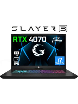 Game Garaj Slayer3 Qhd 10XL-4070 C2 I7-13700H 32GB 1tb SSD RTX4070 17.3" Fhd IPS 240Hz Dos, Çanta Hediyeli