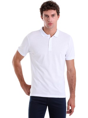 Hatemoğlu Beyaz Comfort Fit Düz 100% Pamuk Polo Yaka Polo Yaka Tişört