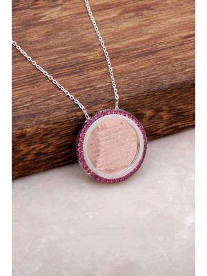 Sümer Telkari Rubin Taşlı Ayetli Gümüş Plaka Kolye 1210