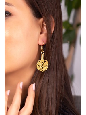 Sümer Telkari Aşk Düğümü Altın Yaldızlı Kazaziye El Sarması Gümüş Küpe 593