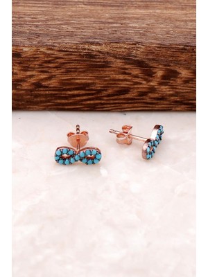 Sümer Telkari Nano Turkuaz Taşlı Sonsuzluk Ros Gümüş Küpe 1053