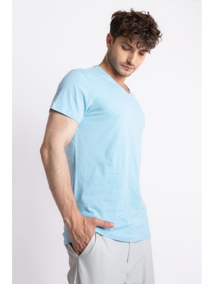 Adam Boxes Erkek/unisex V-Yaka T-Shirt Veralpes - Açık Mavi