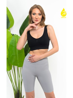 Sauna Suit Kadın Modal Crop Top Büstiyer Toparlayıcı Seamless Dikişsiz Kalın Askılı Örme Bustiyer