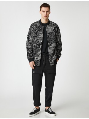 Koton Bomber Ceket Çıtçıt Düğmeli Şal Motifli Fermuar Detaylı