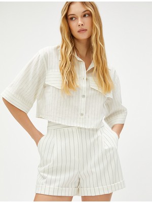 Koton Oversize Crop Gömlek Cep Detaylı