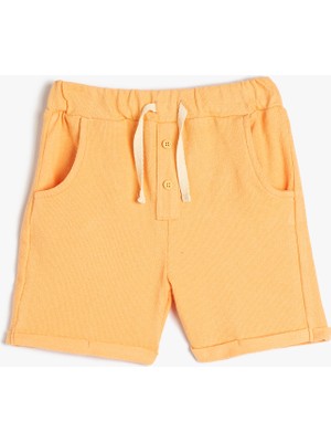 Koton Şort Basic Düğmeli Beli Bağlamalı Cepli Pamuklu
