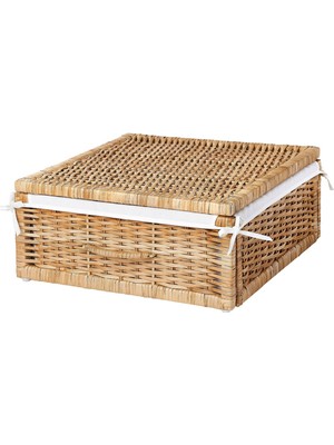 IKEA Modern Rattan Saklama Kutusu-Hurç-Sepet Meridyendukkan 50X43X19 cm Kulplu Dekoratif Kutu