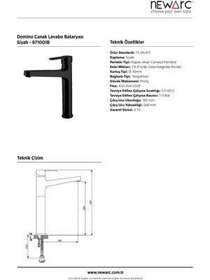 Newarc Domino Çanak Tipi Lavabo Bataryası (Siyah)