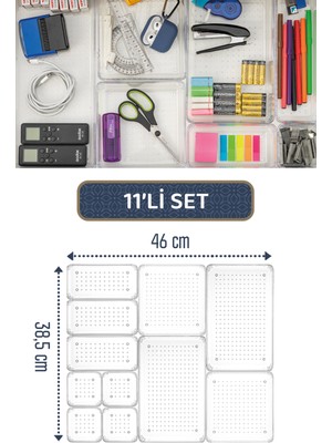 Meleni Home 11'li Modüler Banyo Kozmetik Takı Düzenleyici - Çok Amaçlı Organizer - Çekmece Içi Düzenleyici