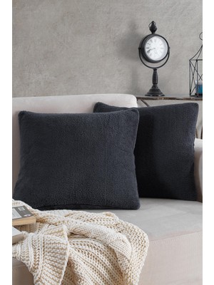 MaisonArt Sofa | 2 Adet Antrasit Renk Welsoft Kırlent Kılıfı Yastık Kılıfı 44 x 44 cm