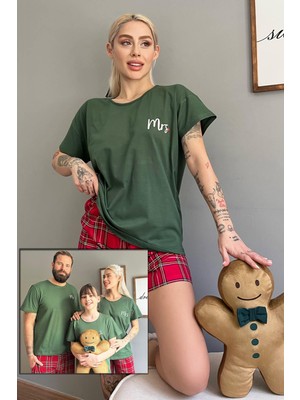 Pijama Evi Yeşil Mrs. Şortlu Sevgili Aile Pijaması - Kadın Takımı