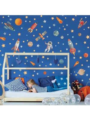 Kt Grup Astronot Gezegenler ve Yıldızlar 500 Parça Premium Set 3xl Çocuk Odası Duvar Sticker Seti