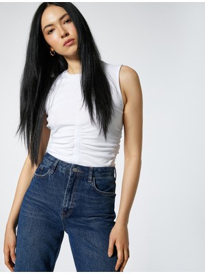 Koton Kolsuz Bluz Slim Fit Büzgü Detaylı