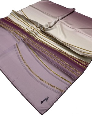 Armine Sport Twill (Tivil) Nostalji Zincir Desen Eşarp Pembe Krem Gold