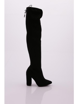 DGN 01 Kadin Strech Detayli Sivri Burun Knee High Topuklu Çizme