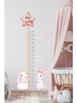 Kt Grup Pembe Balonlu Ikili Tavşanlar Boy Ölçer Duvar Sticker