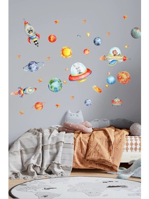Kt Grup Uzay Gezegenler Astronot Hayvanlar Çocuk Odası Duvar Sticker Seti