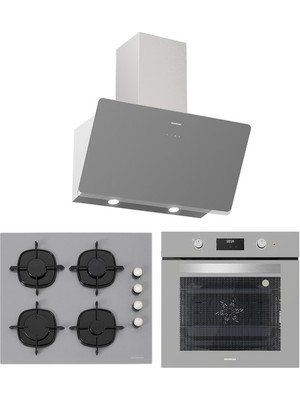 Silverline BO6502S02 - CS5335S01 - 3457 Soho 60 Gri Cam Ankastre Set