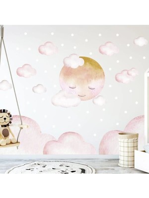 Kt Grup Ay ve Bulut Tema Alt Bordürlü Duvar Sticker Seti