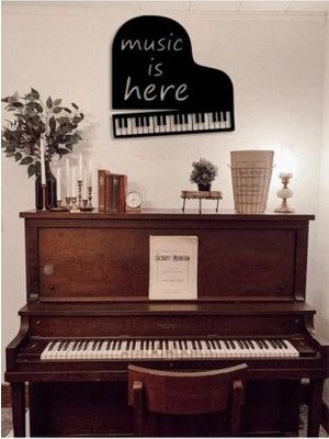 Ensa Design  Music Is Here Yazılı Piyano Ahşap Duvar Dekoru 40 x 40CM